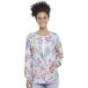 Cherokee Prints Women Warm Up Scrubs Jacket Snap Front CK301(Friendly Flowers)