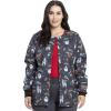 Cherokee Prints Women Warm Up Scrubs Jacket Snap Front CK301(Merry Whatever)