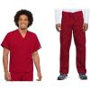 Cherokee Scrub Set for Men and Women from, Traditional Fit V-Neck Top 4777 with Natural Rise Drawstring Cargo Pant 4100(Red)