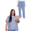 Cherokee Scrub set for women Traditional Fit Dolman Sleeve, V-neck Top 4700 Natural Rise Flare Leg Drawstring Pant 4101(Ciel)