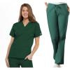 Cherokee Scrub set for women Traditional Fit Dolman Sleeve, V-neck Top 4700 Natural Rise Flare Leg Drawstring Pant 4101(Hunter Green)