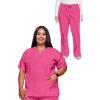 Cherokee Scrub set for women Traditional Fit Dolman Sleeve, V-neck Top 4700 Natural Rise Flare Leg Drawstring Pant 4101(Shocking Pink)