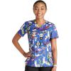 Cherokee Scrubs for Women Printed V-Neck Scrub Top with Modern Classic Fit with 2 Welt Pockets & Shirttail Hem – CK637(Happy Vibes)