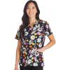 Cherokee Scrubs for Women Printed V-Neck Scrub Top with Modern Classic Fit with 2 Welt Pockets & Shirttail Hem – CK637(Ladybug Garden)