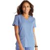 Cherokee V-Neck Scrub Top for Women with 2 Pockets Knit Insets and Notch at The Shirttail Hem for Comfort – CK837A(Ciel)
