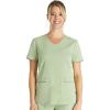 Cherokee V-Neck Scrub Top for Women with 2 Pockets Knit Insets and Notch at The Shirttail Hem for Comfort – CK837A(Cool Cucumber)
