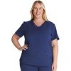 Cherokee V-Neck Scrub Top for Women with 2 Pockets Knit Insets and Notch at The Shirttail Hem for Comfort – CK837A(Navy)