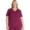 Cherokee V-Neck Scrub Top for Women with 2 Pockets Knit Insets and Notch at The Shirttail Hem for Comfort – CK837A(Wine)