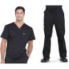 Men Scrubs Set Workwear Professionals WW675 Tuckable V-Neck Top & WW190 Tapered Leg Fly Front Cargo Pant, Black- M Top/L Pant