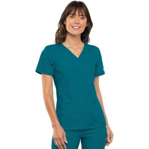Cherokee Flexibles Women Scrubs Top V-Neck Knit Panel 2968(Caribbean)