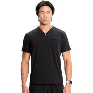 Cherokee Infinity Mens Partial Zip V-Neck Scrub Top, Rib-Knit Panels, 2 Zip Pockets, 1 Welt Pocket PROTX2 Fabric- IN702A(Black)