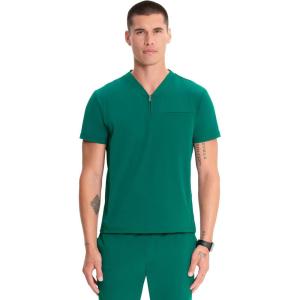 Cherokee Infinity Mens Partial Zip V-Neck Scrub Top, Rib-Knit Panels, 2 Zip Pockets, 1 Welt Pocket PROTX2 Fabric- IN702A(Hunter)