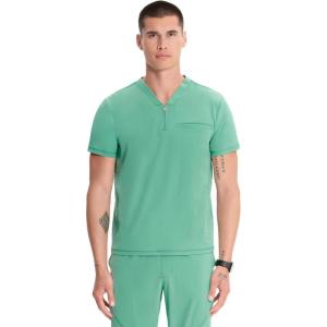 Cherokee Infinity Mens Partial Zip V-Neck Scrub Top, Rib-Knit Panels, 2 Zip Pockets, 1 Welt Pocket PROTX2 Fabric- IN702A(Matcha Latte)