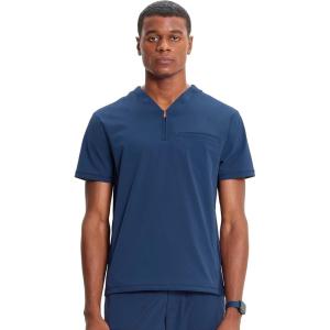 Cherokee Infinity Mens Partial Zip V-Neck Scrub Top, Rib-Knit Panels, 2 Zip Pockets, 1 Welt Pocket PROTX2 Fabric- IN702A(Navy)