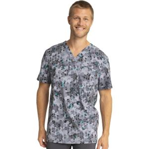 Cherokee Infinity Men’s Printed V-Neck Scrub Top with One Chest Pocket with Grommet Detail CK902(Abstract Ways)