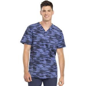 Cherokee Infinity Men’s Printed V-Neck Scrub Top with One Chest Pocket with Grommet Detail CK902(Down the Line)