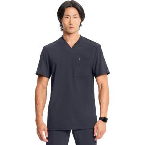 Cherokee Infinity Mens Tuckable V-Neck Scrub Top Modern Fit, 2 Pockets, Zip Chest Pocket, Rib-Knit, 360° Stretch – CK910A(Pewter)