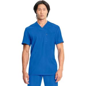 Cherokee Infinity Mens Tuckable V-Neck Scrub Top Modern Fit, 2 Pockets, Zip Chest Pocket, Rib-Knit, 360° Stretch – CK910A(Royal)