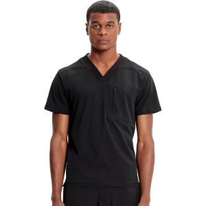 Cherokee Infinity Mens V-Neck Scrub Top, 1 Zip Chest Pocket, Rib-Knit Neckline, Side Vents – IN700A(Black)