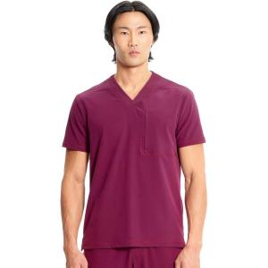 Cherokee Infinity Mens V-Neck Scrub Top, 1 Zip Chest Pocket, Rib-Knit Neckline, Side Vents – IN700A(Wine)