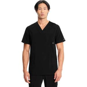 Cherokee Infinity Mens V-Neck Scrub Top Modern Fit, 3 Pockets, Rib-Knit Back Panels, Moisture-Wicking 360° Stretch – CK900A(Black)