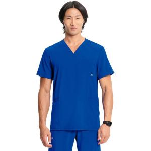 Cherokee Infinity Mens V-Neck Scrub Top Modern Fit, 3 Pockets, Rib-Knit Back Panels, Moisture-Wicking 360° Stretch – CK900A(Galaxy Blue)