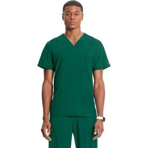 Cherokee Infinity Mens V-Neck Scrub Top Modern Fit, 3 Pockets, Rib-Knit Back Panels, Moisture-Wicking 360° Stretch – CK900A(Hunter Green)