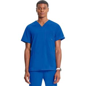 Cherokee Infinity Mens V-Neck Scrub Top Modern Fit, 3 Pockets, Rib-Knit Back Panels, Moisture-Wicking 360° Stretch – CK900A(Royal)