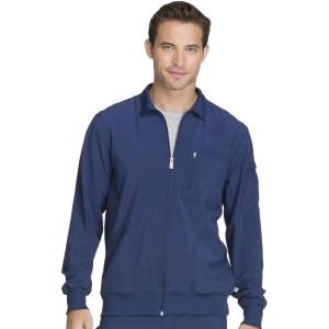 Cherokee Infinity Mens Zip Front Warm-Up Scrub Jacket, Modern Fit, 5 Pockets, Rib-Knit Panels Moisture Wicking – CK305A(Navy)