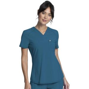 Cherokee Infinity V-Neck Nurse Scrub Top for Women with Rib-Knit Panel and Tuckable CK687A(Caribbean Blue)