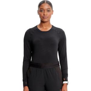 Cherokee Infinity Womens Long Sleeve Underscrub Top, Round Neck, Thumbholes, Moisture-Wicking 360° Stretch – IN640(Black)