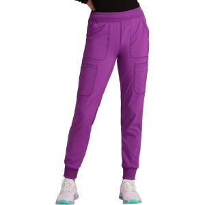 Cherokee Infinity Womens Mid Rise Jogger Scrub Pants Rib-Knit Waist, 6 Pockets, 360° Stretch Moisture-Wicking – CK080A(Bright Violet)