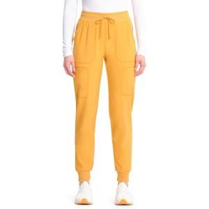 Cherokee Infinity Womens Mid Rise Jogger Scrub Pants Rib-Knit Waist, 6 Pockets, 360° Stretch Moisture-Wicking – CK080A(Gold Rush)