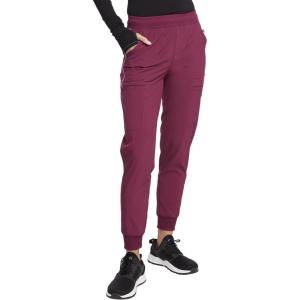 Cherokee Infinity Womens Mid Rise Jogger Scrub Pants Rib-Knit Waist, 6 Pockets, 360° Stretch Moisture-Wicking – CK080A(Wine)