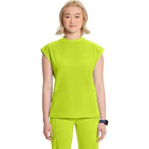 Cherokee Infinity Womens Mock Neck Scrub Top, 4 Pockets, Dolman Sleeves, Rib-Knit Back Panel Stylish Medical Top – CK742A(Lime Time)