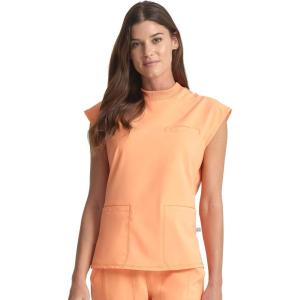Cherokee Infinity Womens Mock Neck Scrub Top, 4 Pockets, Dolman Sleeves, Rib-Knit Back Panel Stylish Medical Top – CK742A(Peach Linen)