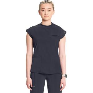 Cherokee Infinity Womens Mock Neck Scrub Top, 4 Pockets, Dolman Sleeves, Rib-Knit Back Panel Stylish Medical Top – CK742A(Pewter)
