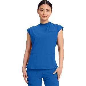 Cherokee Infinity Womens Mock Neck Scrub Top, 4 Pockets, Dolman Sleeves, Rib-Knit Back Panel Stylish Medical Top – CK742A(Royal)