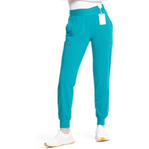 Cherokee Infinity Womens Pull-On Scrub Jogger Pants Mid Rise Bottoms, 4 Pockets, Elastic Waist Interior Drawstring – IN122A(Aquaturque)