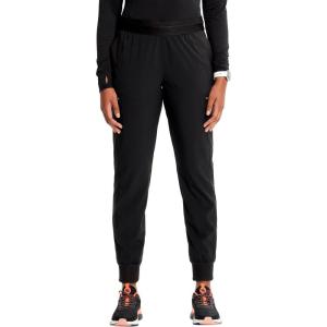 Cherokee Infinity Womens Pull-On Scrub Jogger Pants Mid Rise Bottoms, 4 Pockets, Elastic Waist Interior Drawstring – IN122A(Black)
