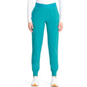Cherokee Infinity Womens Pull-On Scrub Jogger Pants Mid Rise Bottoms, 4 Pockets, Elastic Waist Interior Drawstring – IN122A(Teal Blue)