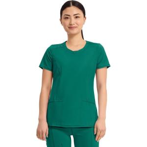 Cherokee Infinity Womens Round Neck Scrub Top, Contemporary Fit, 3 Pockets, Rib-Knit Panels, 360° Stretch – 2624A(Hunter Green)