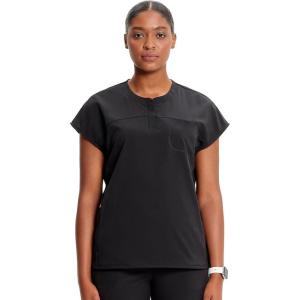 Cherokee Infinity Womens Round Neck Scrub Top, Partial Zip Covered Placket, 3 Zip Pockets, PROTX2 Technology – IN622A(Black)