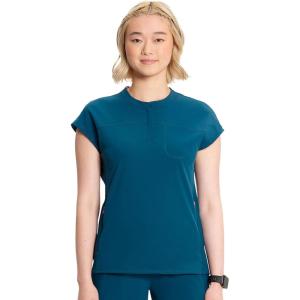 Cherokee Infinity Womens Round Neck Scrub Top, Partial Zip Covered Placket, 3 Zip Pockets, PROTX2 Technology – IN622A(Caribbean Blue)