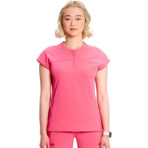 Cherokee Infinity Womens Round Neck Scrub Top, Partial Zip Covered Placket, 3 Zip Pockets, PROTX2 Technology – IN622A(Power Pink)