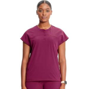Cherokee Infinity Womens Round Neck Scrub Top, Partial Zip Covered Placket, 3 Zip Pockets, PROTX2 Technology – IN622A(Wine)