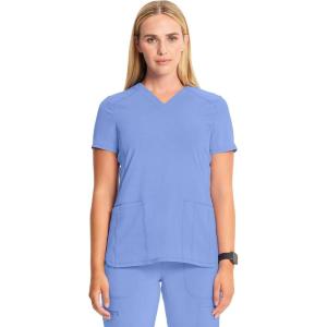 Cherokee Infinity Womens V-Neck Scrub Top Contemporary Fit, 2 Pockets, Rib-Knit Insert, Side Vents, 360° Stretch – CK865A(Ciel)