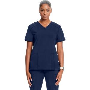 Cherokee Infinity Womens V-Neck Scrub Top Contemporary Fit, 2 Pockets, Rib-Knit Insert, Side Vents, 360° Stretch – CK865A(Navy)