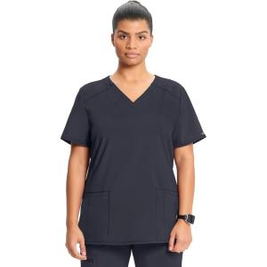 Cherokee Infinity Womens V-Neck Scrub Top Contemporary Fit, 2 Pockets, Rib-Knit Insert, Side Vents, 360° Stretch – CK865A(Pewter)