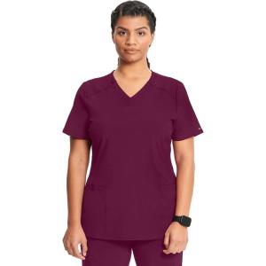 Cherokee Infinity Womens V-Neck Scrub Top Contemporary Fit, 2 Pockets, Rib-Knit Insert, Side Vents, 360° Stretch – CK865A(Wine)